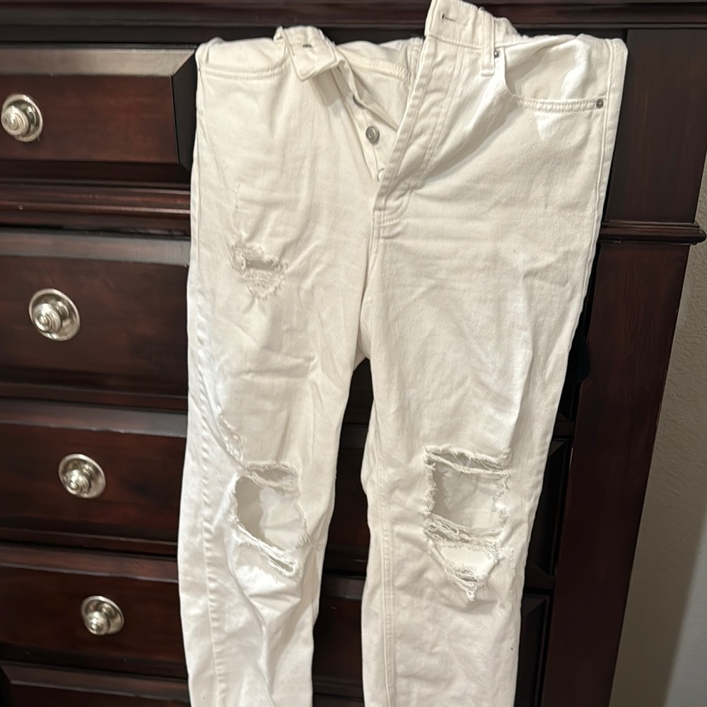 Men's White Distressed Jeans